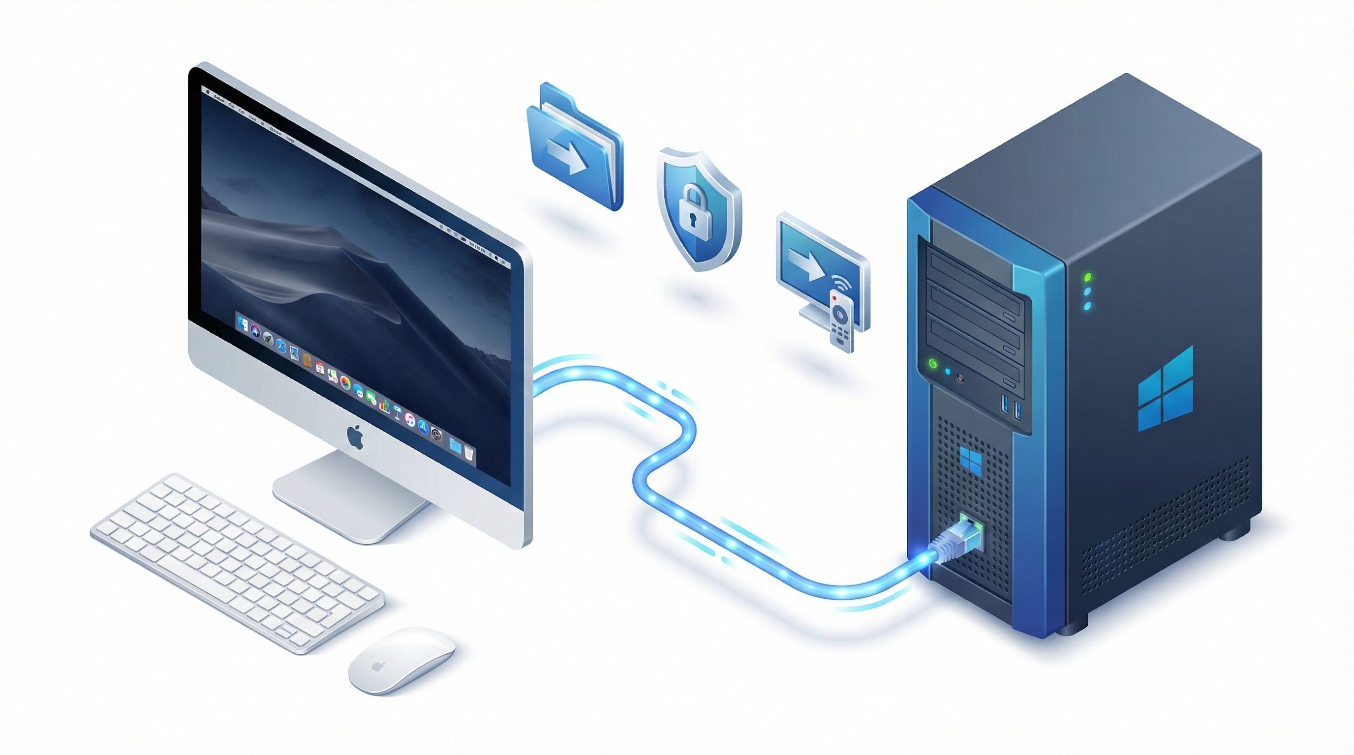 Diagram illustrating a secure RDP connection between macOS and a Windows PC